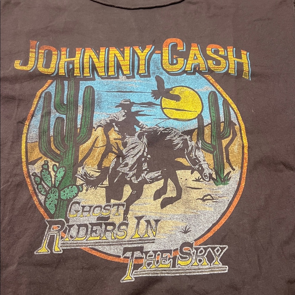 DAYDREAMER X FREE PEOPLE JOHNNY CASH brown/taupe 100% cotton GRAPHIC TSHIRT SZ L - Picture 8 of 10